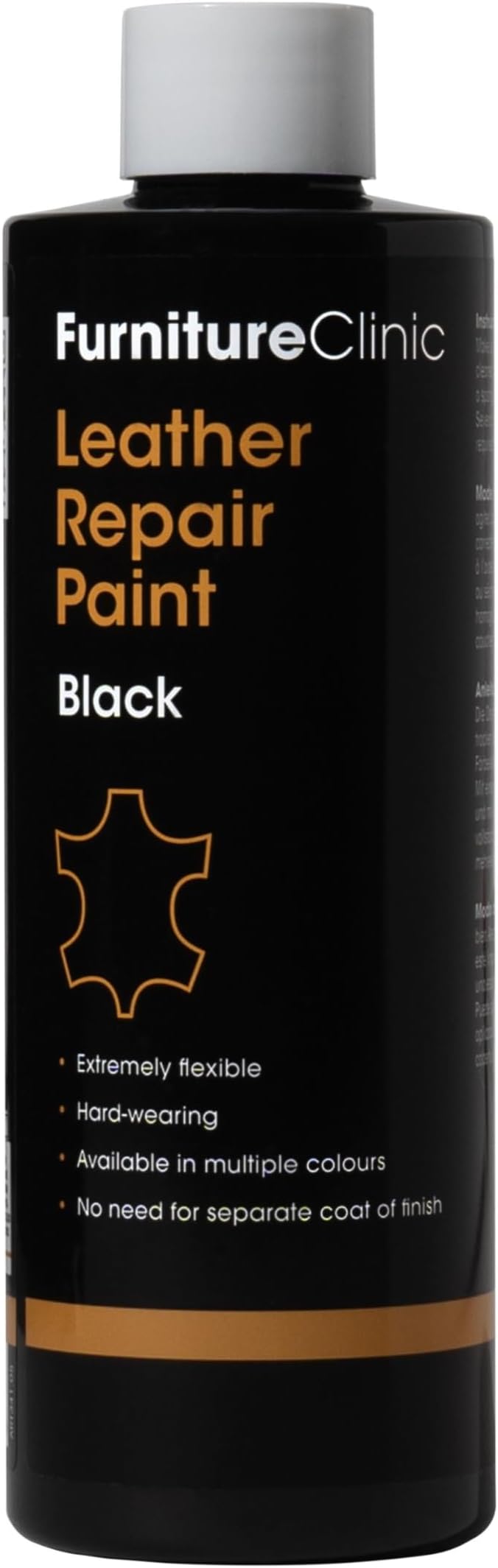 Furniture Clinic Leather Repair Paint & Dye | Self Seal Colourant for Quick and Easy Leather Repair | Suitable for Sofas, Car Seat, Shoes, Handbag, and More - Black, 500ml