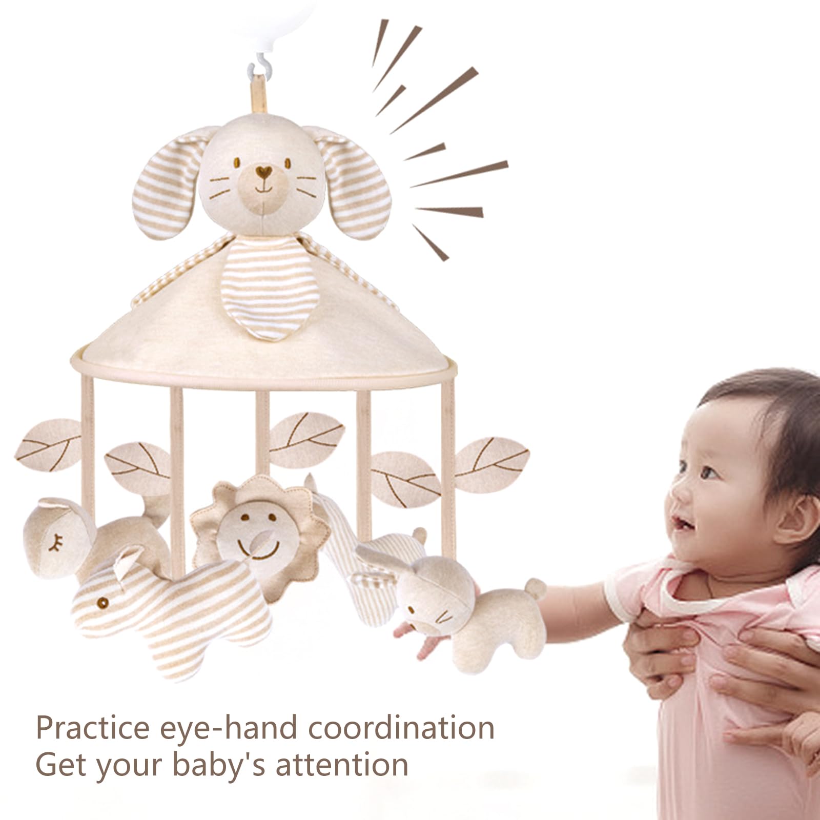 Colgante móvil para cuna, juguete para decoración de guardería, caja de música, seguimiento visual y desarrollo auditivo sensorial, campanas de cama para recién nacidos, móvil musical para el