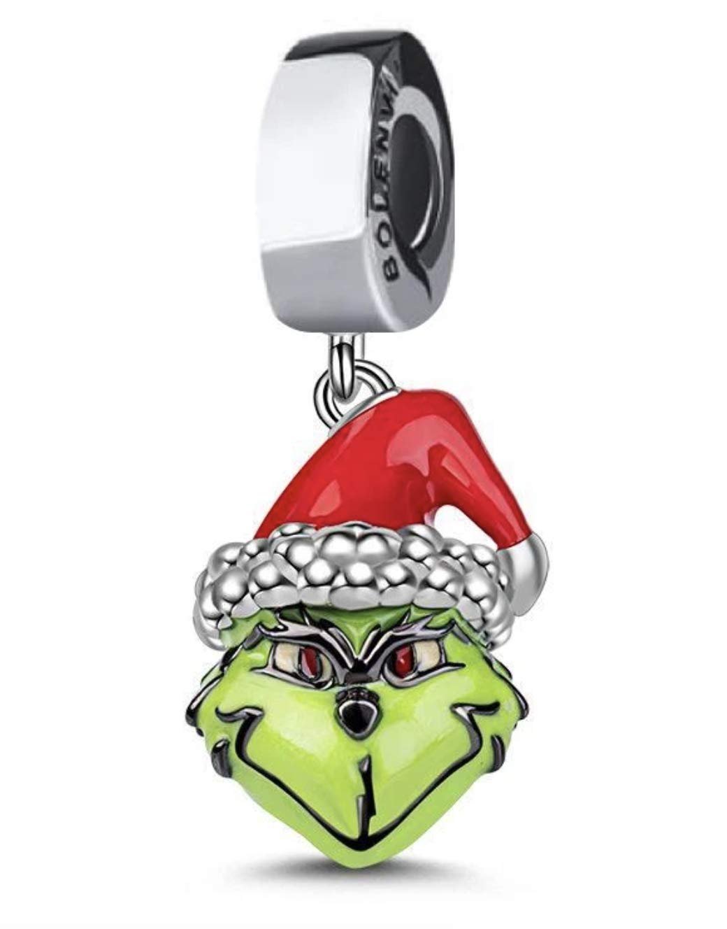 BolenviHe Stole Christmas Green Red Enamel 925 Sterling Silver Omni Clip On Clasp Charm Pendant For Pandora & Similar Charm Bracelets or Necklaces
