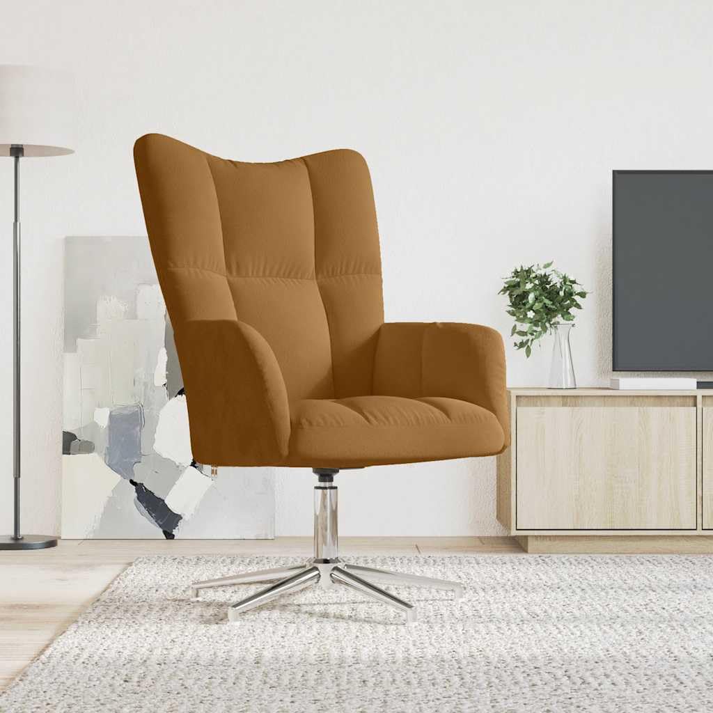 Elegante sillón de relax marrón de terciopelo, giratorio 360°, para salón, dormitorio y oficina, sillón moderno con estructura de acero, gran comodidad