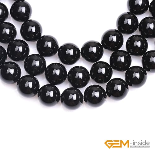 Miniatura 630 de GEM-Inside - Cuentas sueltas de piedra de lava negra natural de 0.315 in para hacer joyas, 15 pulgadas Cordierita de grado A