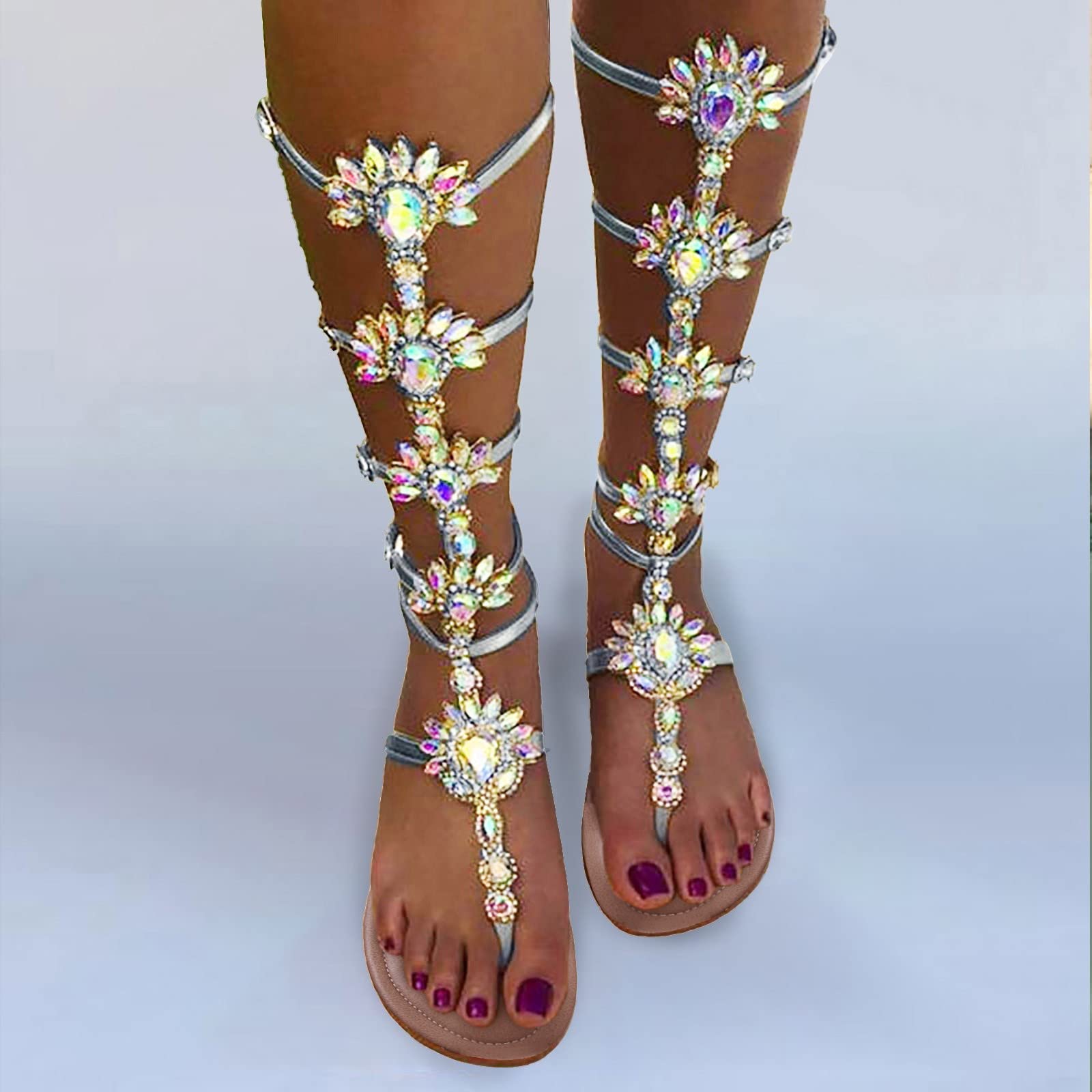 Genérico Sandalias Planas Negras Zapato Verano Mujer Sandalias Romanas con Hebilla de Imitación Y Punta Plana para Mujer A La Comodas Planas