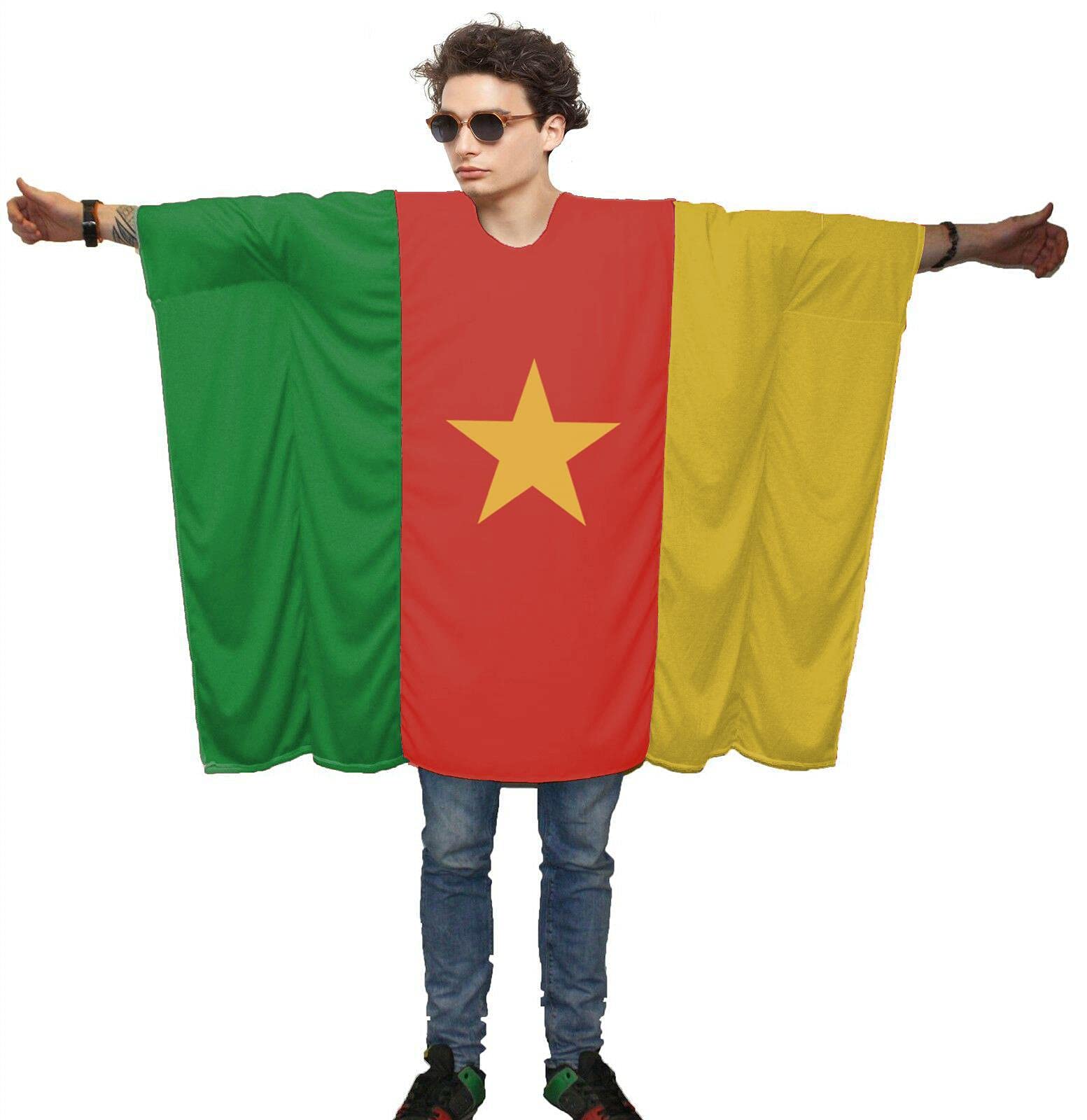Adults National World Flag Country Themed Poncho Patriotic Sports Supporters Fancy Dress [Cameroon] — image 1