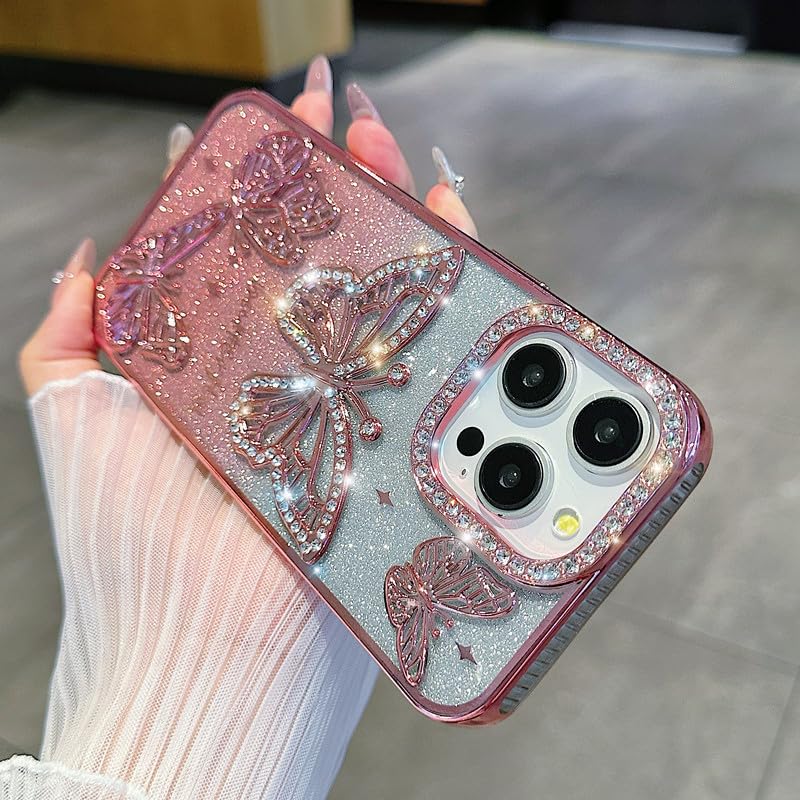 Coque iPhone 16 Pro Max esthétique pour filles housse brillante rose