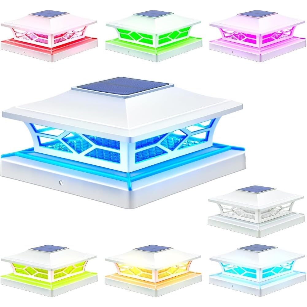 enjoydeal Solar Post Lights,RGB & White Light & Warm White Color Fence Post Solar Light,Waterproof Fence Post Cap Lamp 4x4 6x6 Wooden &4X4 5X5 Vinyl Posts Patio Deck Stair Yard Decor (White,8)