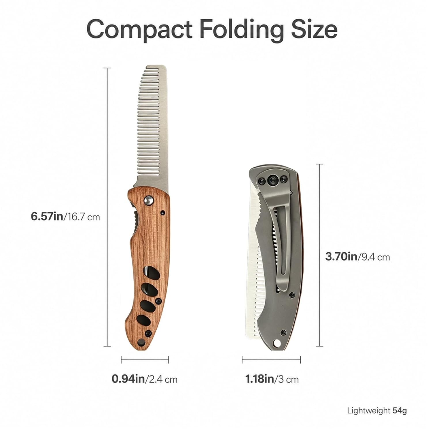 Folding Beard Comb for Men, Secure Lock & Pocket Clip, Lightweight 0.12lb