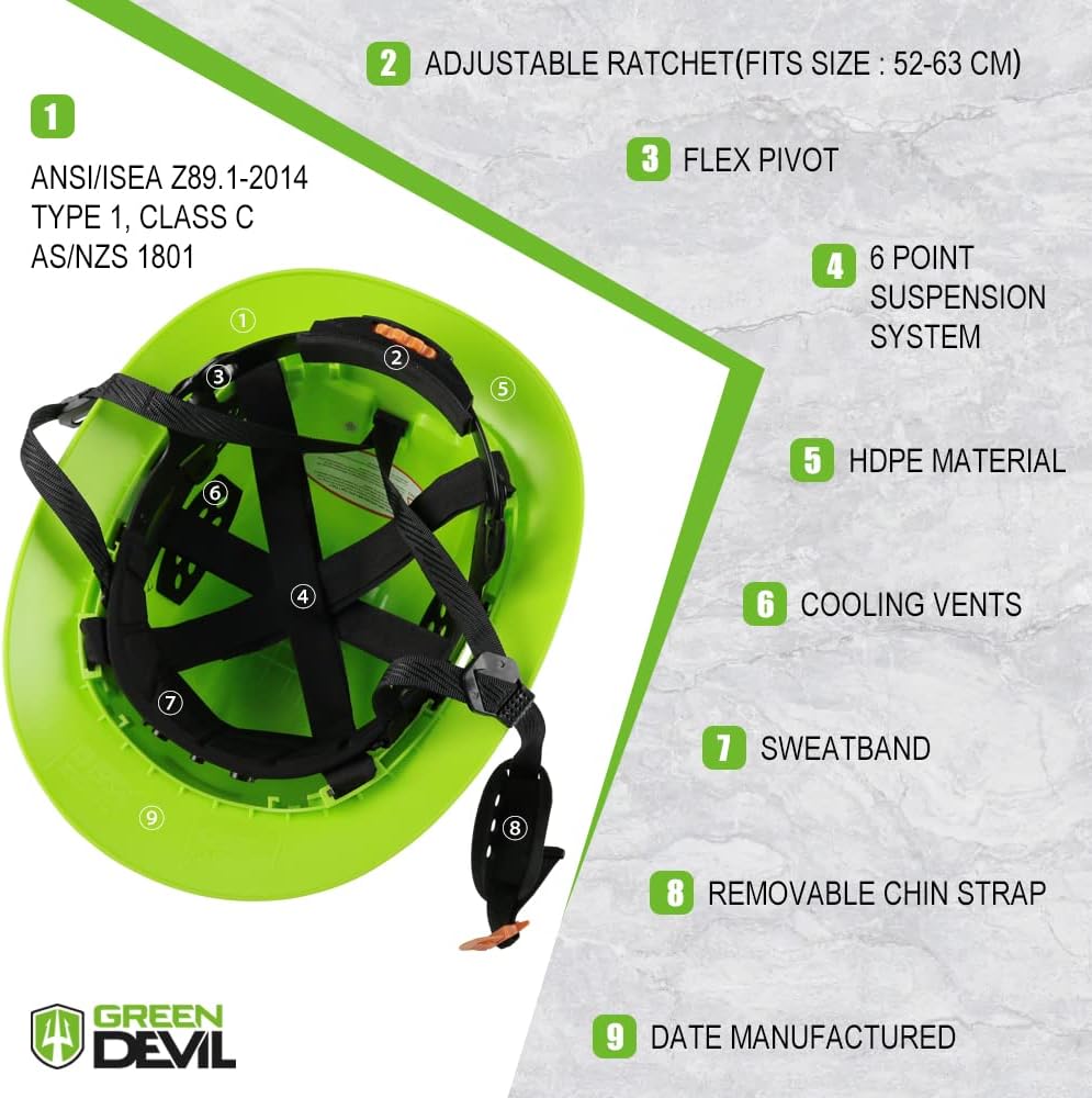 Full Brim Hard Hat Vented Construction Safety Helmet OSHA Approved Cascos De Construccion Work Hardhats with Cooling Towel for Men&Women 6 Point Adjustable Ratchet Suspension