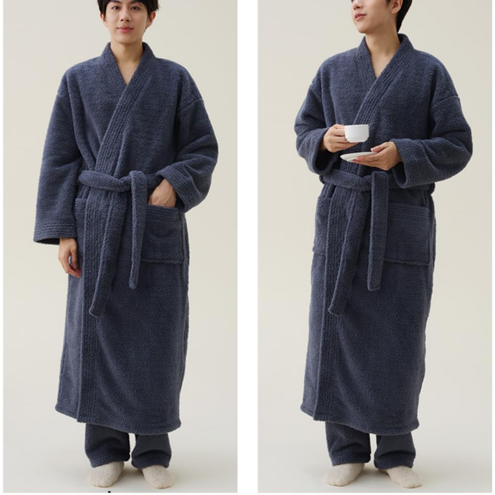 Herren/Damen Unisex Extralang Bademäntel aus Korallenfleece Nachtwäsche Schalkragen Hausmantel Bademantel aus Velours-Frottee Saunamantel