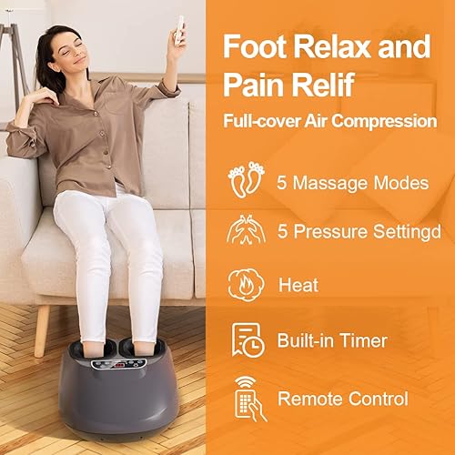 Miniatura 4 de MUJERBAY Masajeador de pies con calor, máquina masajeadora de pies Shiatsu, compresión de aire, control remoto, para aliviar el dolor de pies,