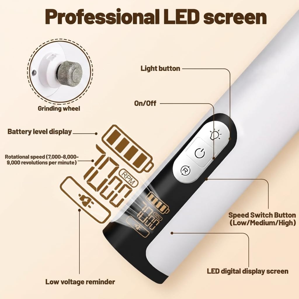2026 Upgrade Silent Groom Pro Nail Grinder,Silent Groom Pro for Dogs,with LED Light & 3 Speeds,2000mAh Battery,Quick USB Charge (White) - image 2