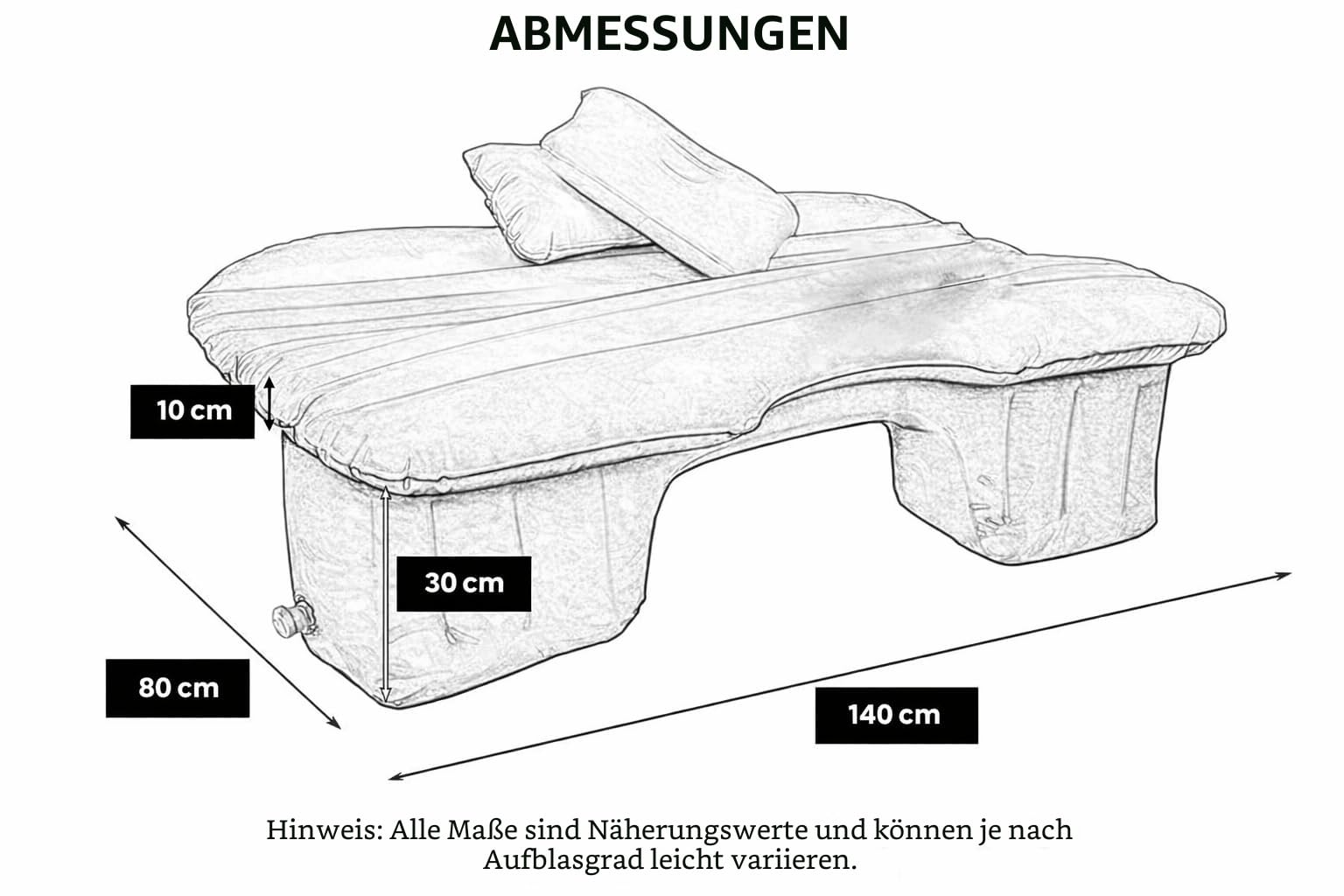 EDIESI, Luftmatratze Auto, Aufblasbares Bett, Autobett, Schlafmatratze, mit 12V elektrischer Luftpumpe und 3 Adaptern, Schnelle Inflation und Deflation (Schwarz)