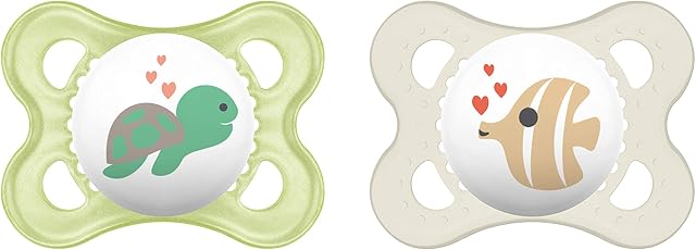 MAM Original 542420 BPA Silicone Dummies with Unisex Designs for Ages 0-6 Months [Double Pack in Assorted Colours], Packaging and Instructions in Foreign Language