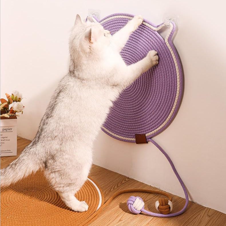 Image of Letalong Cat Scratcher Mat, Natural Cotton Rope Cat Scratch Pad, 15.7'' Round Horizontal Floor Cat Scratching Pads for Indoor Cats, Cat Furniture Protector for Wall, Couch, Carpets, Sofas, Purple