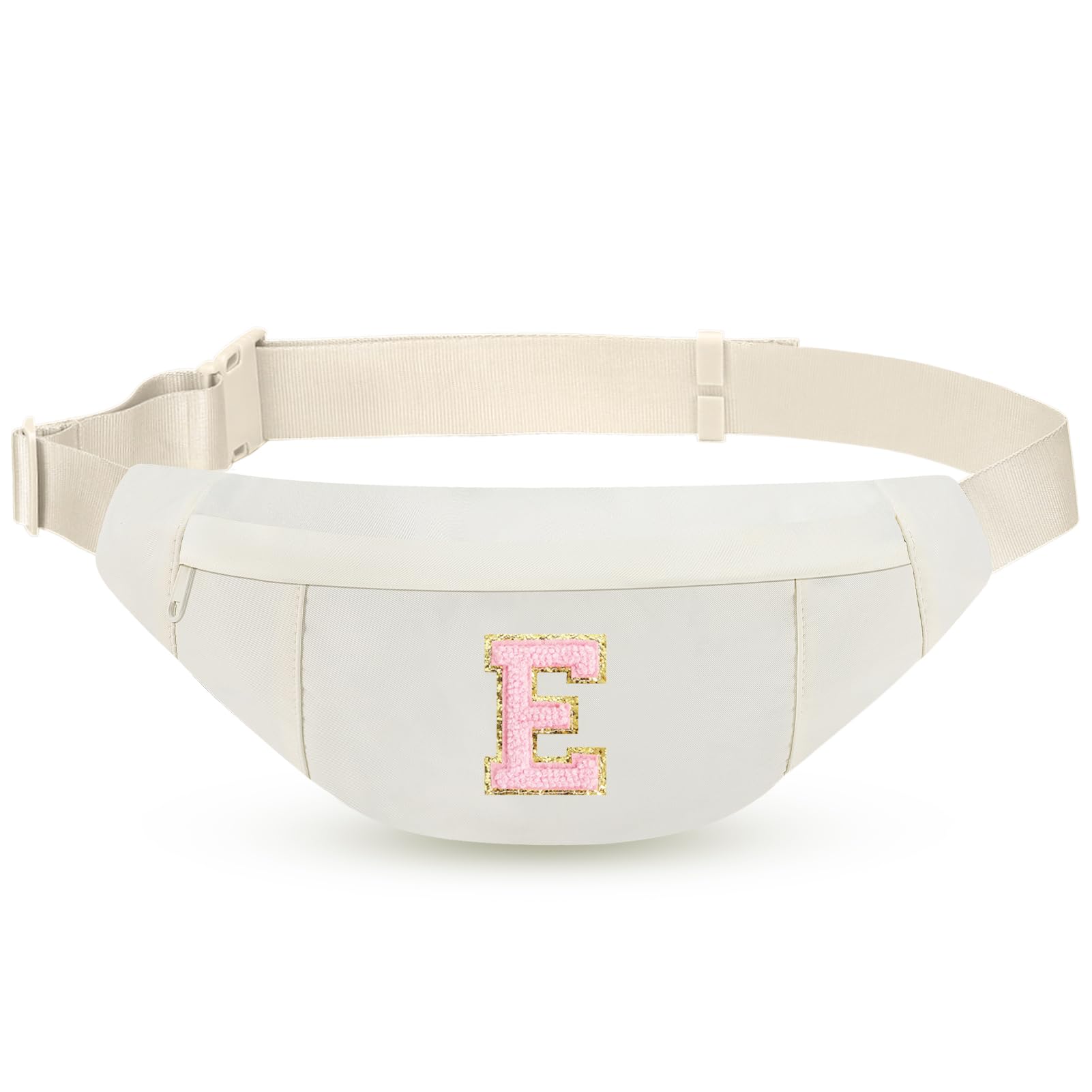 MAXTOP Birthday Gifts for Women Men,Personalized Initial Letter Patch Fanny Pack Crossbody Bag with 3-Zipper Christmas Gift Trendy Stuff for Daughter Sister Her,Beige E