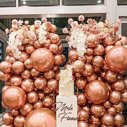 Image of 412pcs Metallic Rose Gold Balloon Garland Arch Kit 18 12 10 5 Inch Different Sizes Latex Chrome Balloons for Baby Shower Birthday Graduation Wedding Anniversary Party Decoration