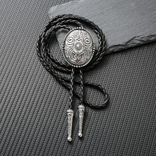 Image of GelConnie Floral Bolo Tie for Men Womens Bolo Tie Necklace Native American Black Men's Bolo Ties Western Cowboy Bolero Ties