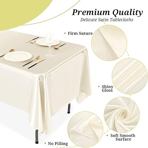 Miniatura 3 de YMHPRIDE Paquete de 12 manteles rectangulares color marfil, mantel de satén marfil, mantel de seda brillante de 57 x 108 pulgadas, decoraciones de