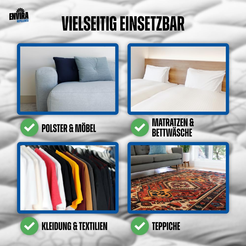Envira Bettwanzen Abwehrspray 2x 5 Liter + 2L Sprüher - Spray mit Langzeitwirkung gegen Bettwanzen - Mittel gegen Bettwanzen für Wohnung, Hotel, Matratzen & auf Reisen - Bettwanzen loswerden