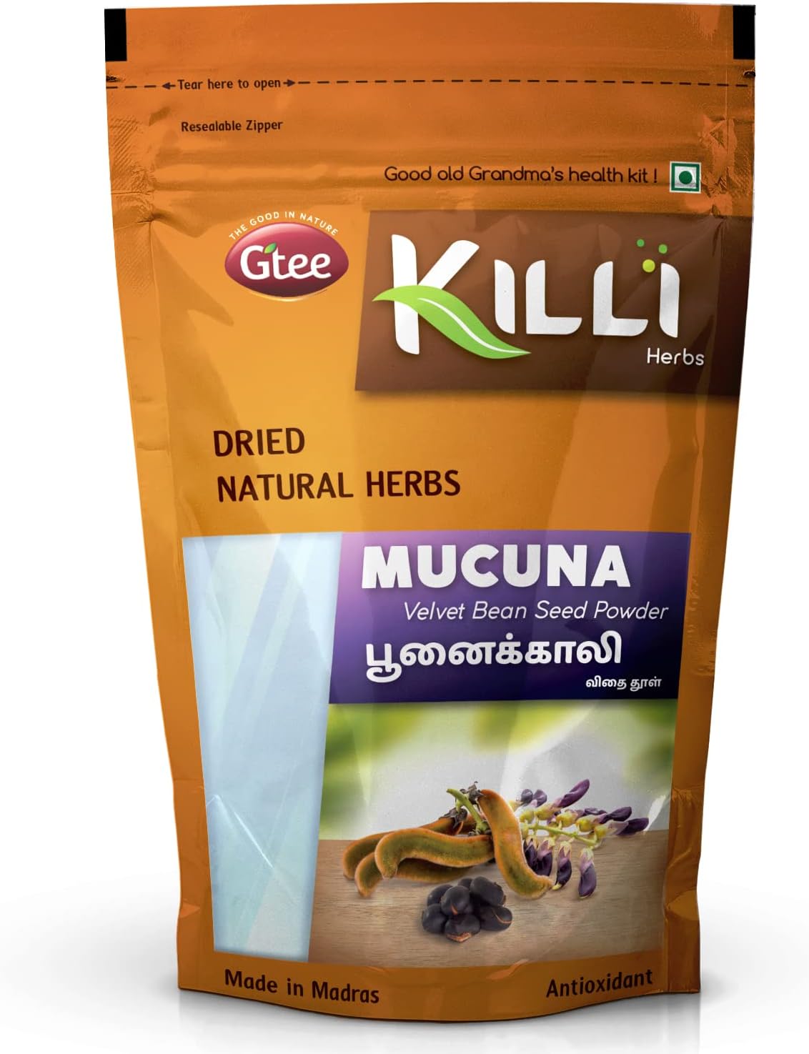 KILLI Mucuna pruriens | Black Kaunch | Poonaikali | Kapikachhu | Velvet Bean Powder, 100g