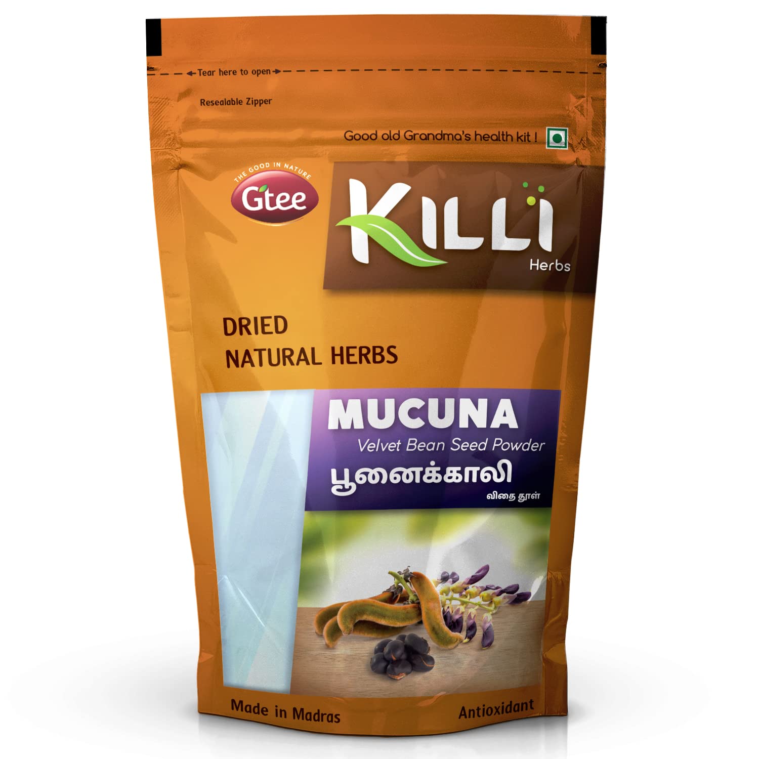 KILLI Mucuna pruriens | Black Kaunch | Poonaikali | Kapikachhu | Velvet Bean Powder, 100g