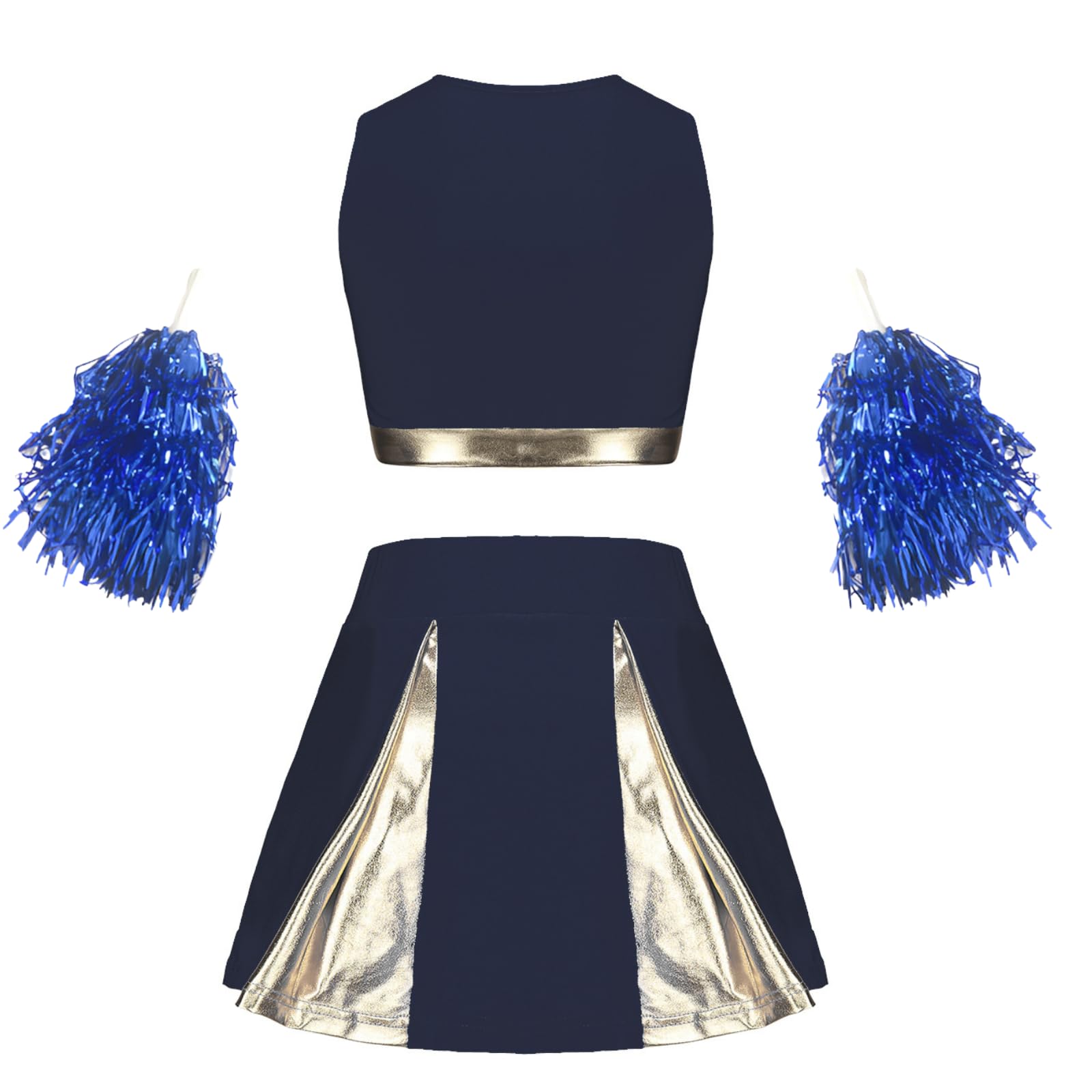 maxToonrain Girls Cheerleader Costume Shiny Gold Accents 3 PCS Kids Cheerleader Outfit with Pom Poms, Top - Image 2