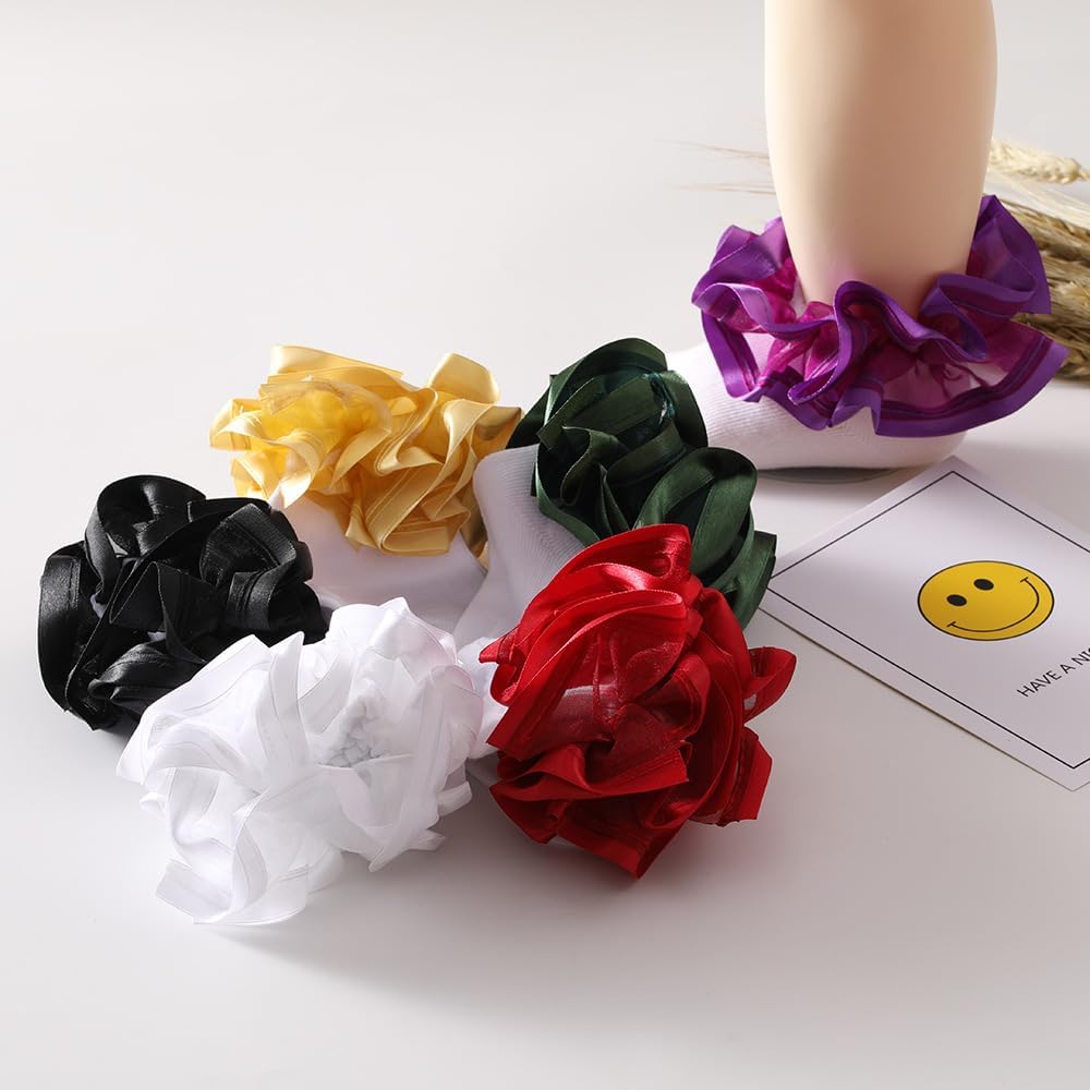 2 Pairs Girls Ruffle Lace Cotton Socks,Cute Double Big Lace White Frilly Princess Dress Socks for Toddler Little Girls - Image 7