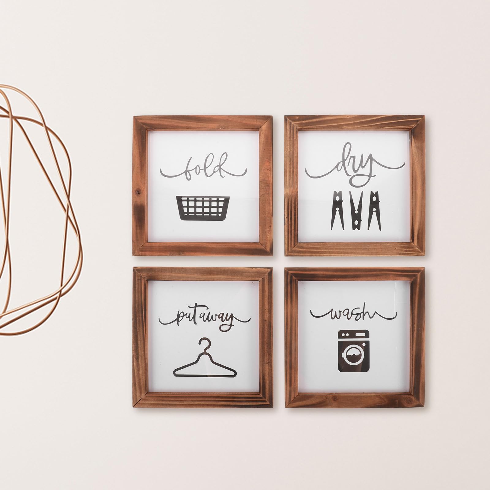INOOMP Cartelli in Legno per Lavanderia Rustica da Parete, Targhe Decorative Scritte Ispiratrici per Arredamento Country, Set di 4 Insegne da Appendere per Decorazione Stanza Lavanderia