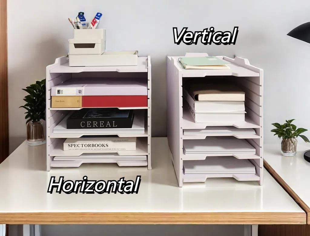Bandeja de madera A4 para cartas, organizador de papel con estantes ajustables, clasificador de archivos apilable para notas, bolígrafos, papel de archivo y escritorio (paisaje, 10 bandejas (con 9