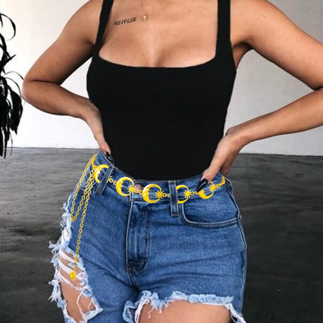 Navoky Moon Star Metal Waist Chain Sun Pendant Belly Belt Body Chains Jewelry Accessories for Women and Girls