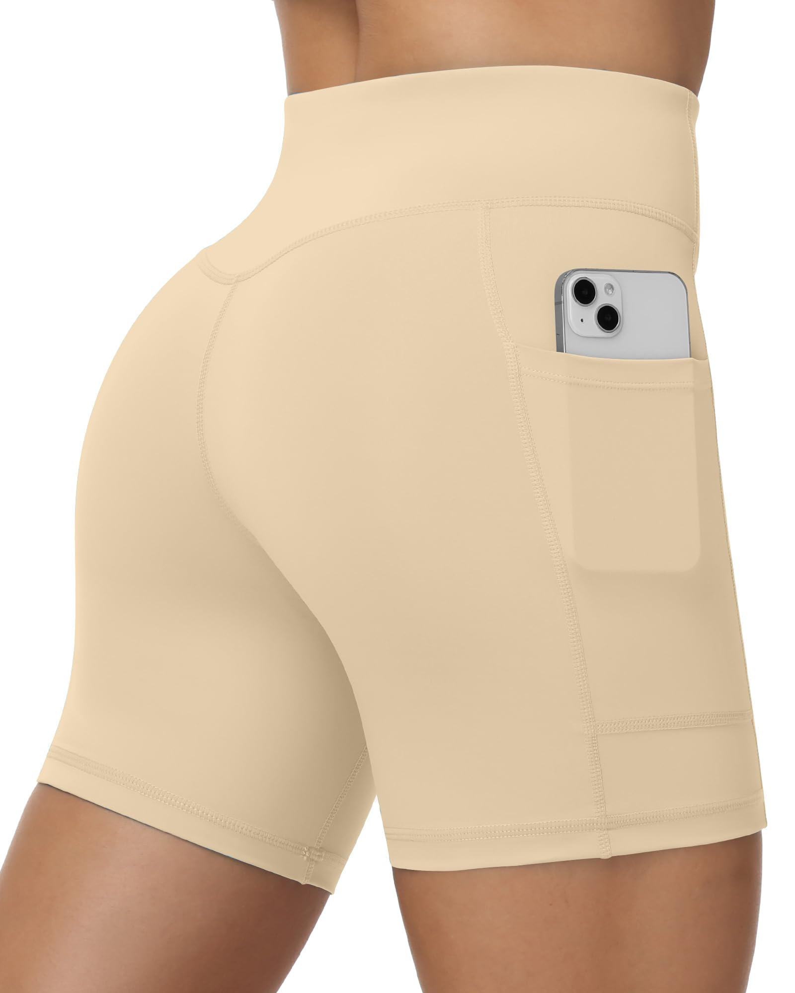 Runhit Radlerhose Damen mit Taschen, Blickdichte Kurze Leggings, Hohe Taille & Bauchkontrolle Gym Shorts, Po Anhebende Sporthose für Yoga Fitness Running Tennis
