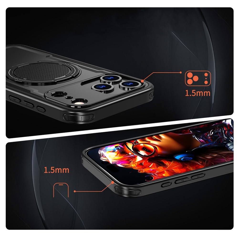 Magnetisch Hülle für iPhone 17 Pro Max/17 Pro/17 Air/17, Dünne Gefrostet rutschfeste Schutzhülle mit Drehbarer Ringhalter Handyhülle,Schwarz,17 Pro