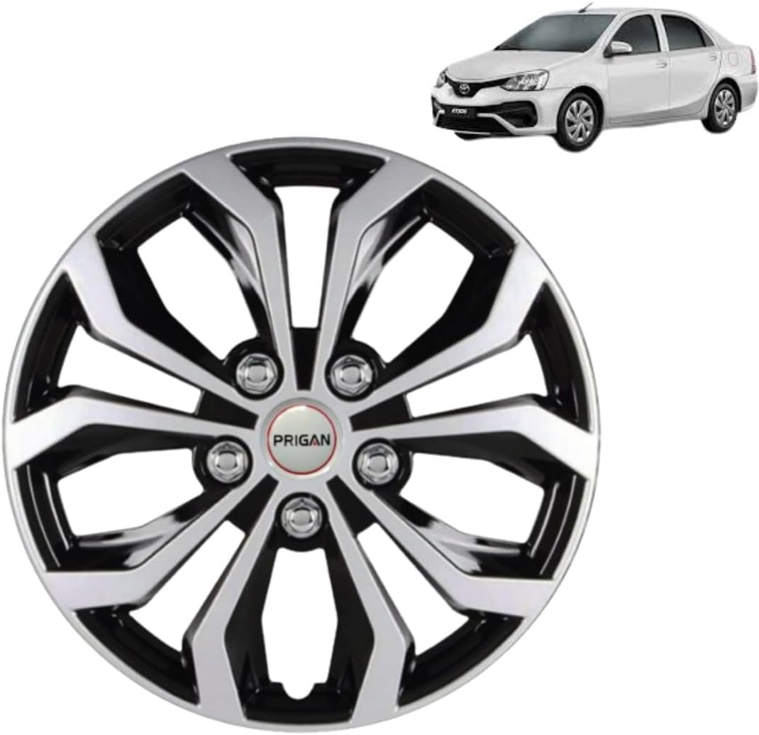 PRIGAN Wheel Cover for Toyota ETIOS Old 14 Inch Silver Black Wheel Cap (Available in 12,13,14,15 Inch) (Set of 4 Pcs) (Press Fitting) Model- VISION-DC-14