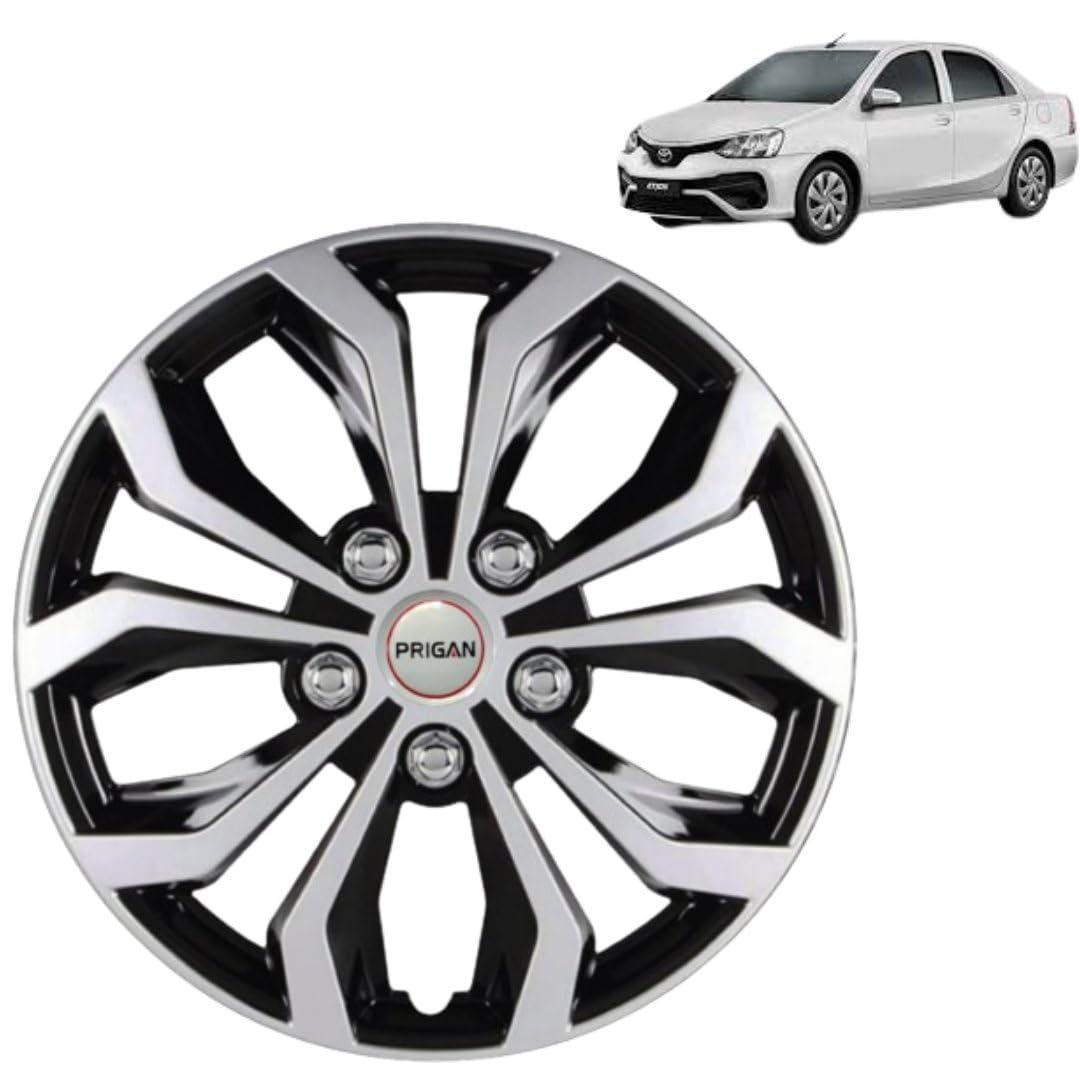 PRIGAN Wheel Cover for Toyota ETIOS Old 14 Inch Silver Black Wheel Cap (Available in 12,13,14,15 Inch) (Set of 4 Pcs) (Press Fitting) Model- VISION-DC-14