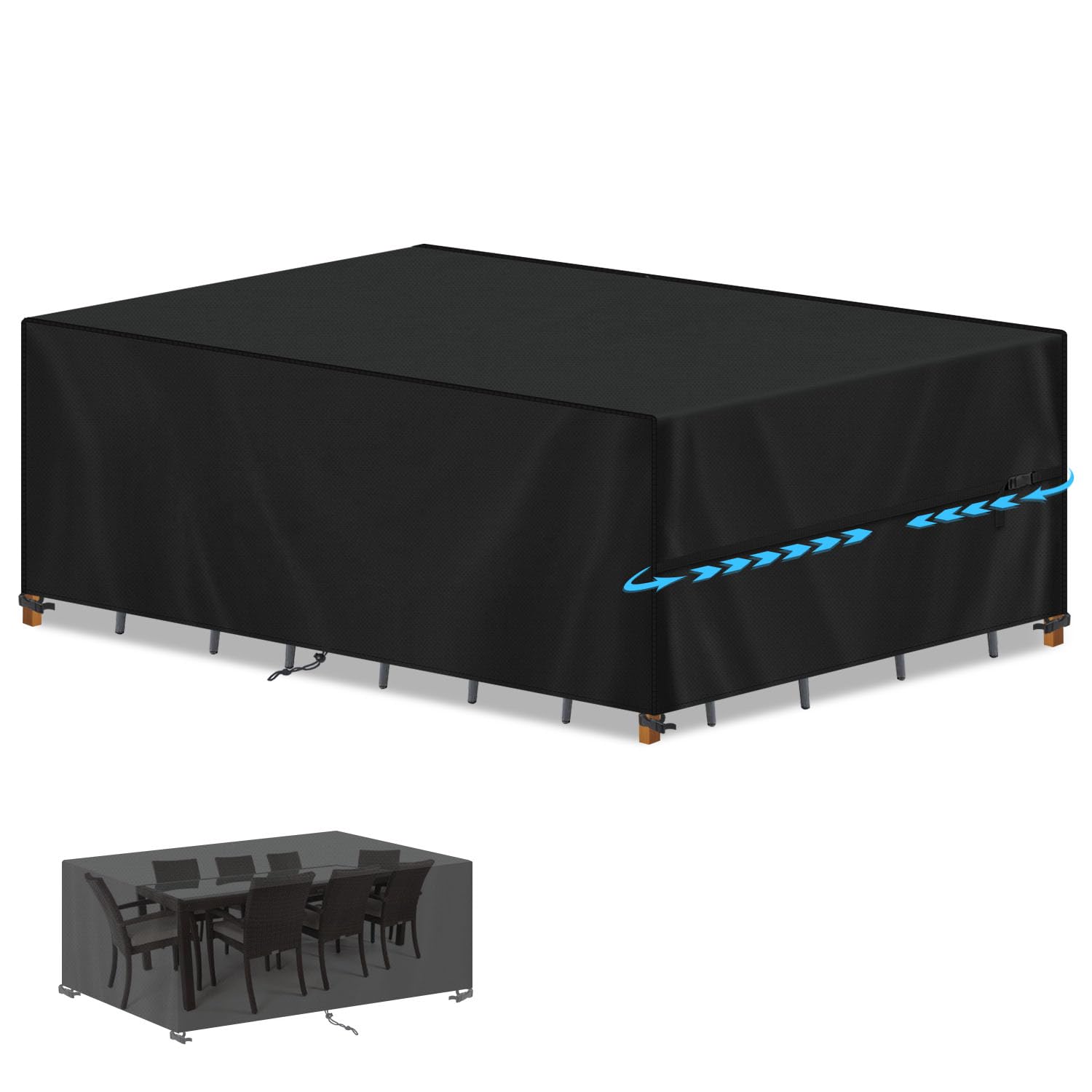 SIMPHAUS Large Garden Furniture Covers Waterproof Garden Table Covers with Drawstring,420D Heavy Duty Outdoor Patio Table Covers,Patio Set Cover for Garden Table and Chairs,Rattan Sofa 260x100x80cm
