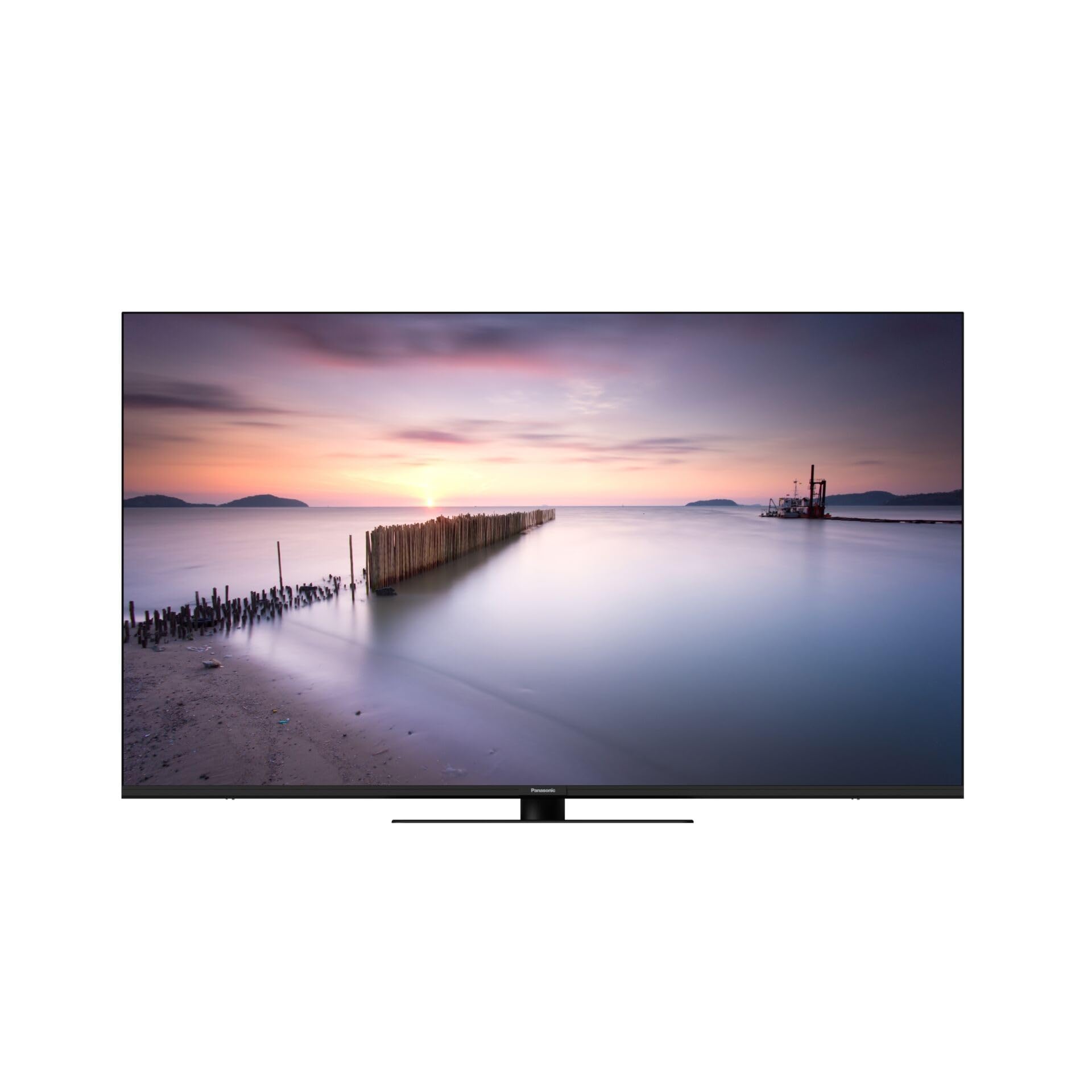 The Panasonic W80 Series TV screen displaying the Fire TV interface with various streaming app icons and content recommendations, including 'Fallout' and other Amazon Originals.