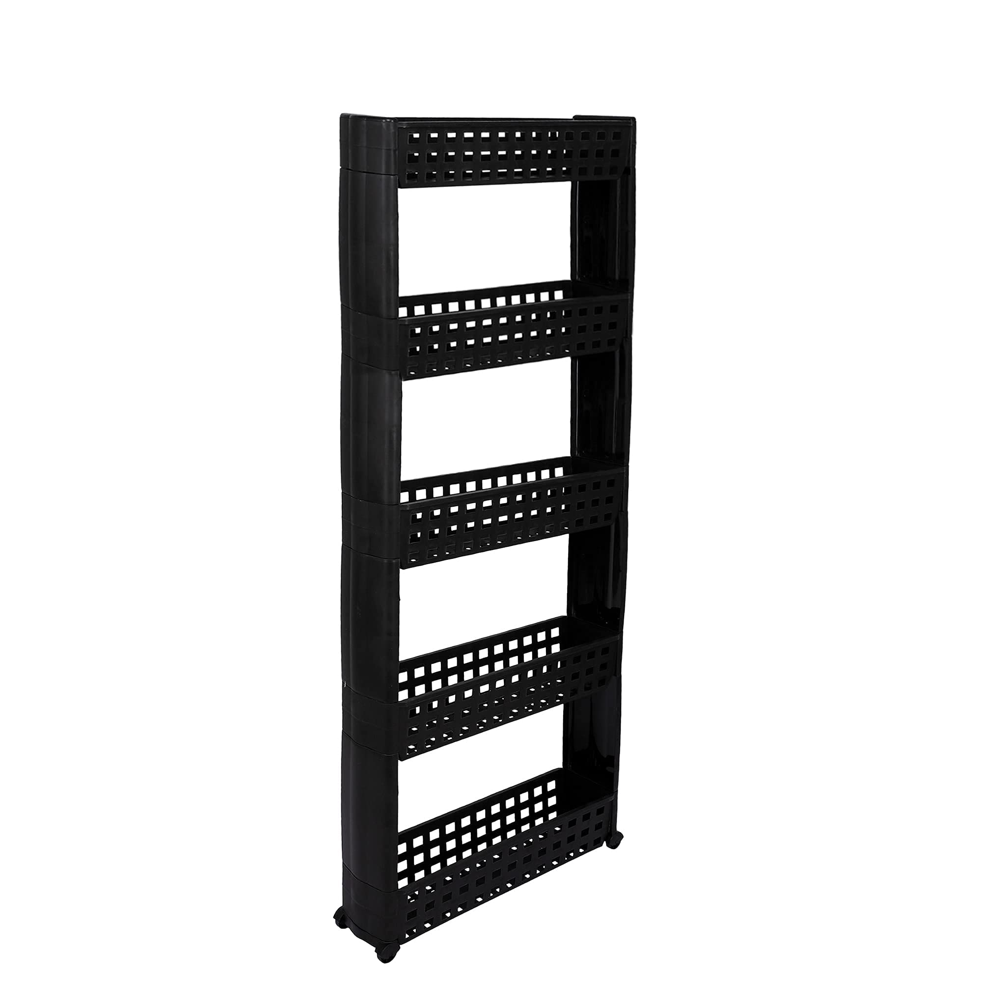 NAVRANG Navrag 5 Layer Black Multipurpose Kitchen Storage Slim Rack with Wheels for Home, Office, Bedroom and Bathroom (5 Layer, Black)-image-46