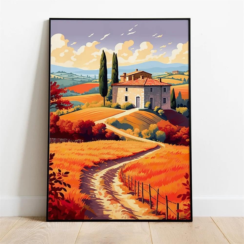 Baibexing Travel Tuscany Italy Print Beautiful Scenic House Poster Colorful Countryside Landscape Canvas Painting Modern Office Decor A4 30X40cm Sin Marco