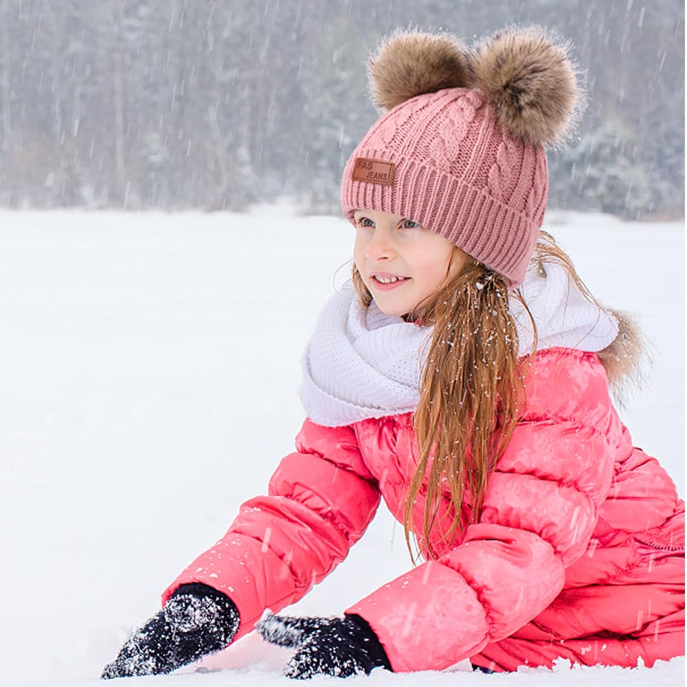 Mineup Conjunto de Gorro, Bufanda y Guantes para Niños - Set de Invierno para Niña de 3 a 8 Años (Rosa)
