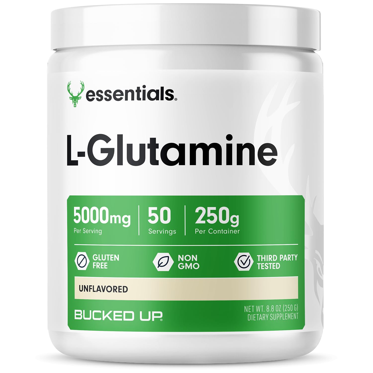 Bucked Up L-Glutamine (5000mg), Essentials (50 Servings, 250 Grams)