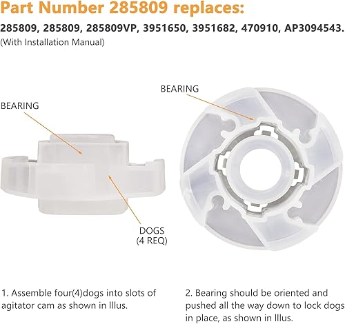 Miniatura 2 de Durable 285809 Kit de reparación de agitador de leva, compatible con lavadoras Whirlpool y Maytag, reemplaza AP3094543, 285809VP, 3951650, 3951682,