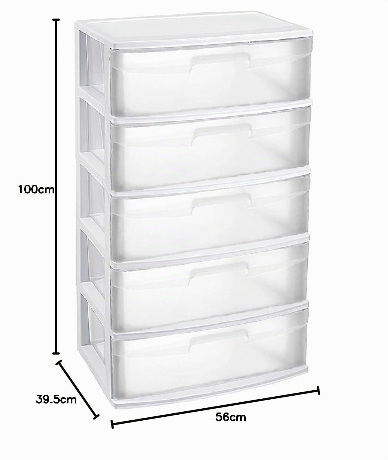 Acan Tradineur - Cajonera de organización “Nilo” - Ideal para el hogar o el trabajo - Fabricación en plástico - 5 Cajones translucidos - 100,5 x 56 x 40 cm - Color Blanco
