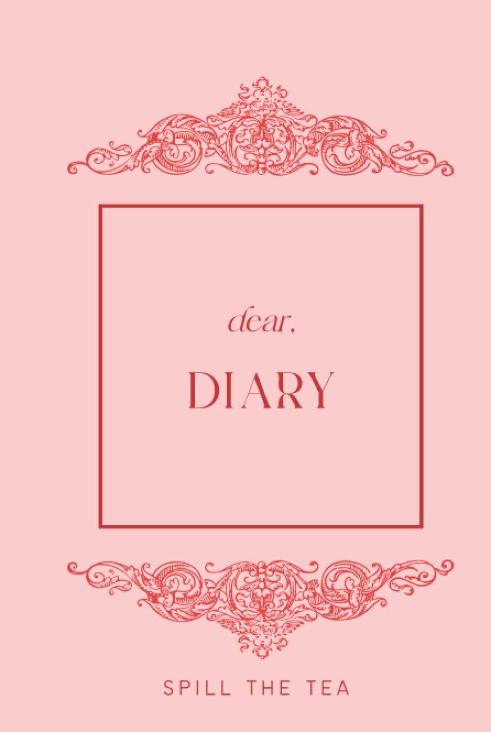 Dapper Diary | Pink Bridgerton-style diary with lined paper and antique baroque borders: "Spill the tea" in this antique-style diary