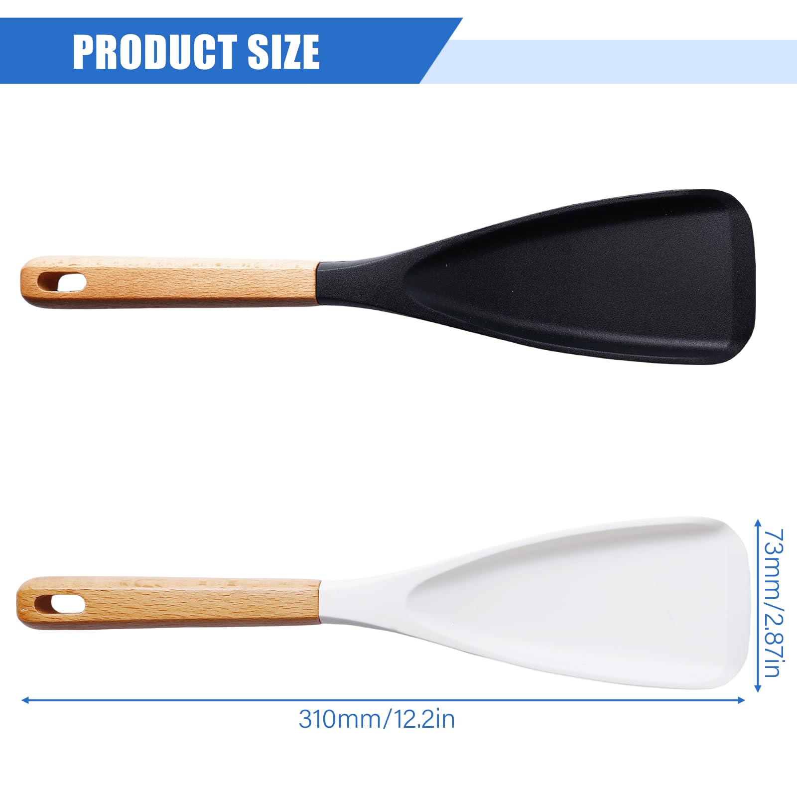 2-teiliges Silikon Kochlöffel Set Mit Holzgriff | Hitzebeständig Bis 220°C, Schwarz & Weiß | Perfekt Für Antihaft-Pfannen