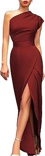 Damen Einschultrig Schlitz Lange Abendkleid Hohe Taille Hochzeit Cocktailkleid Sexy Elegant Partykleid MaxiKleid