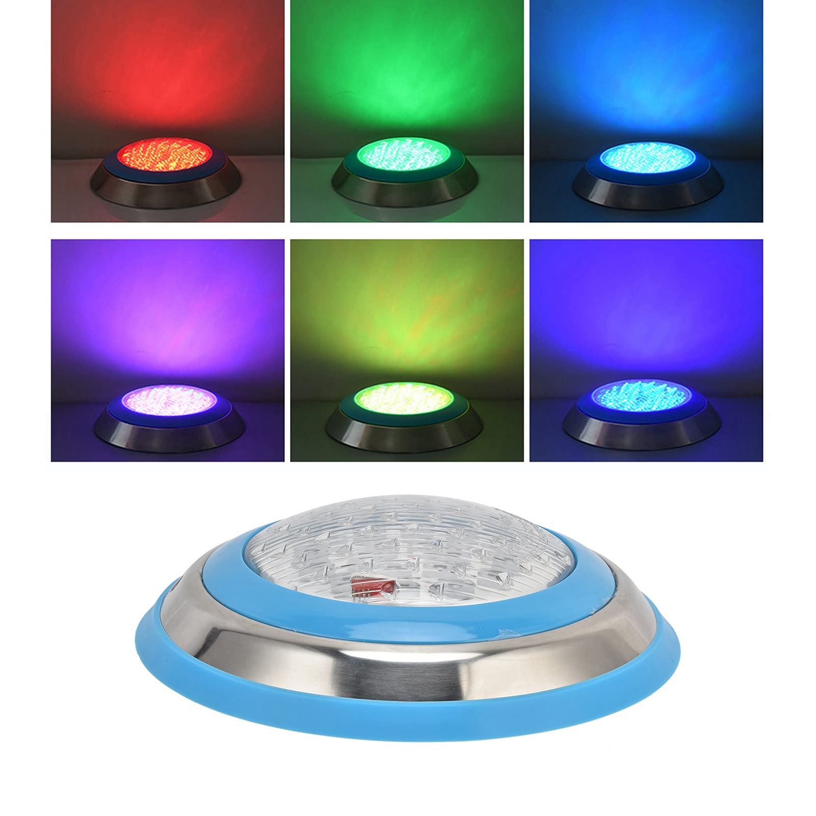 Fafeicy Luce Subacquea, Luce per Piscina a LED Simming Lampada da Parete Subacquea in Acciaio Inossidabile AC12V RGB Perline Lampada Ad Alta Potenza 18 Tasti, Luci Subacquee Continue (24W)