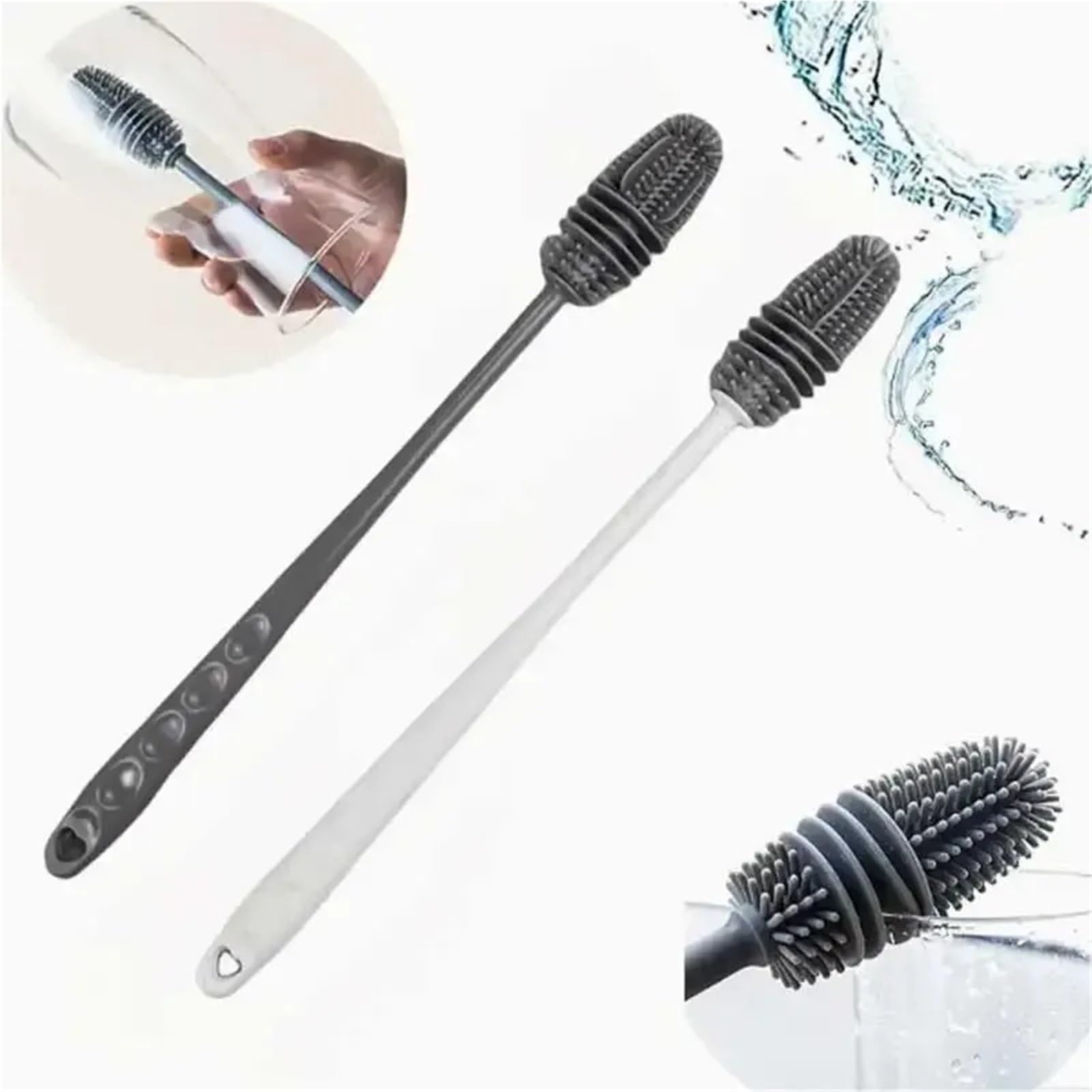 goupillon bouteille Brosse de nettoyage bouteilles en Silicone à Long manche, brosse cuisine, tasse verre, outils(White)