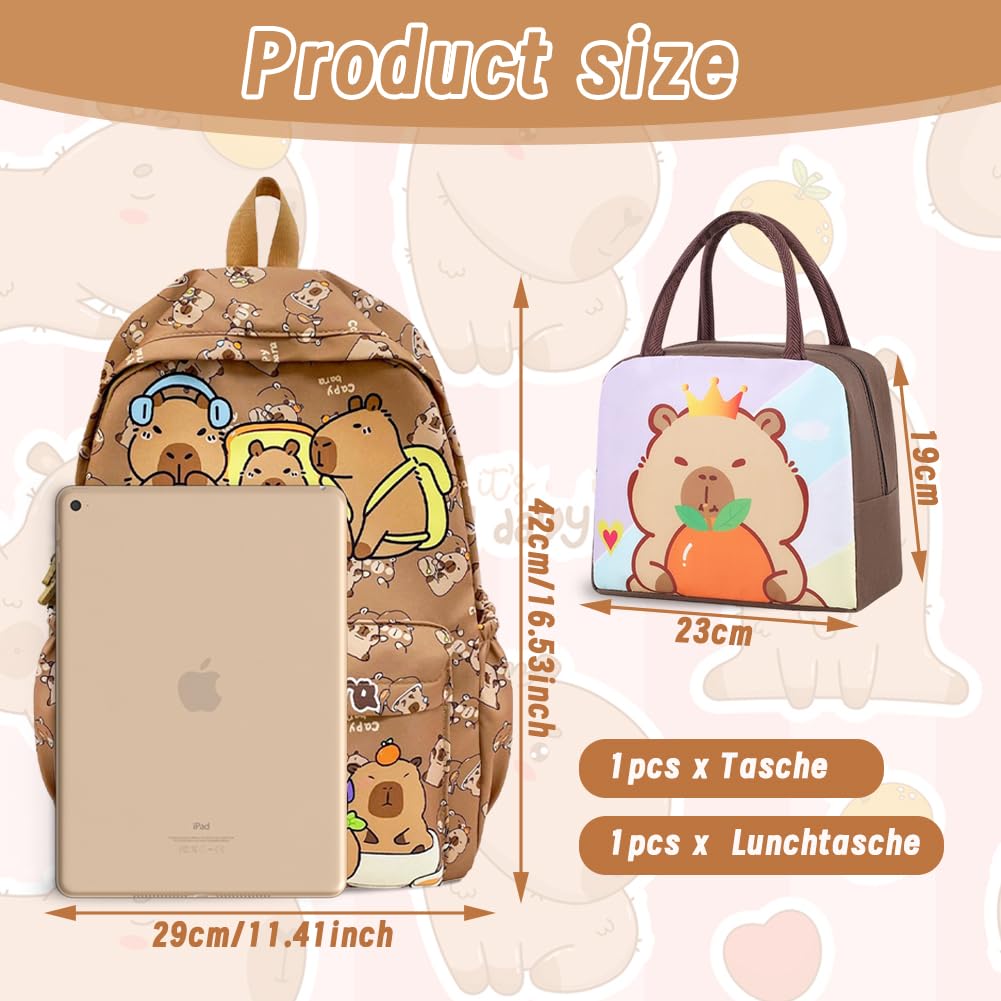 Mochila Escolar Capybara, Capybara Bolsa de Almuerzo Niño, Escolar de Dibujos Animados en 3D Escolares Anime Mochila,Schoolbag escolar de dibujos animados para niños