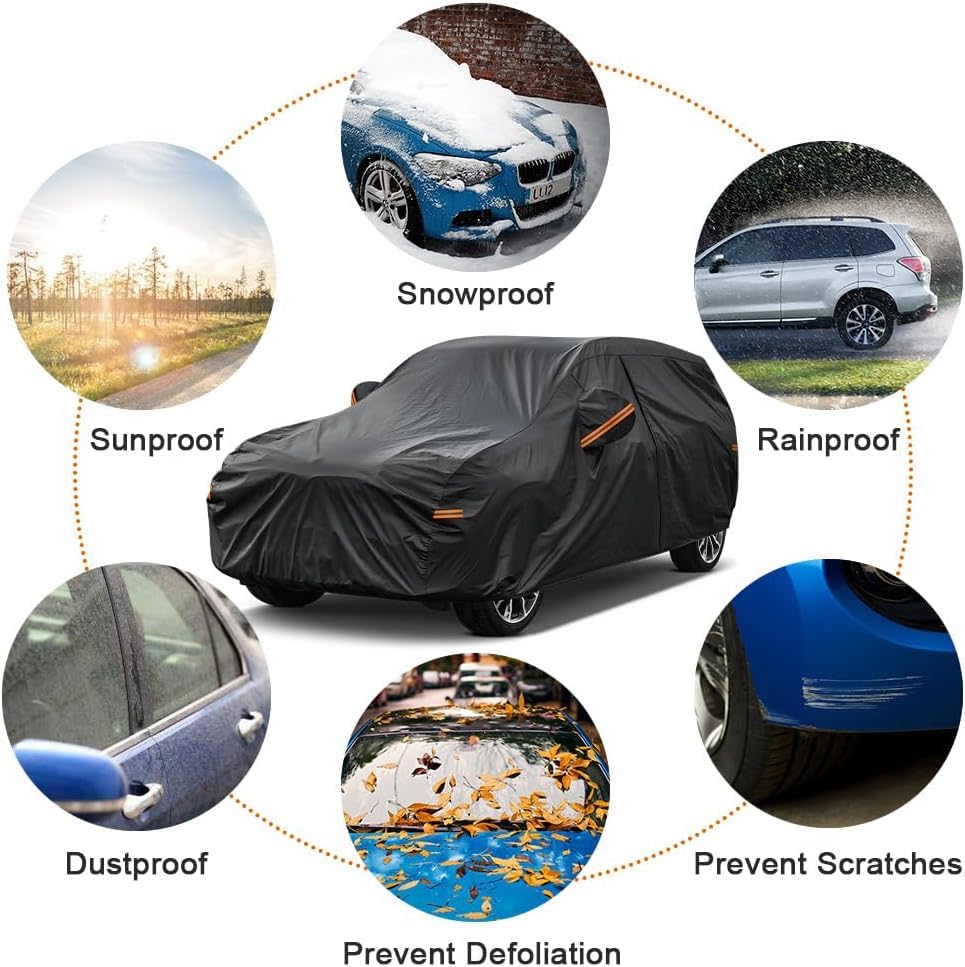 Image of Kayme 7 Layers Car Cover Custom Fit for Fit, Waterproof All Weather for Automobiles,Rain Sun UV Protection.Black
