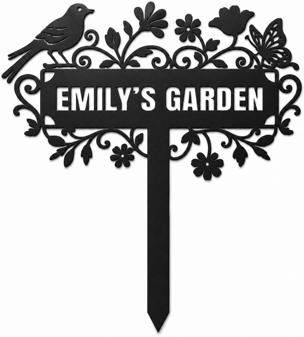 Personalized Metal Garden Sign with Stake, Custom Garden Name Decor