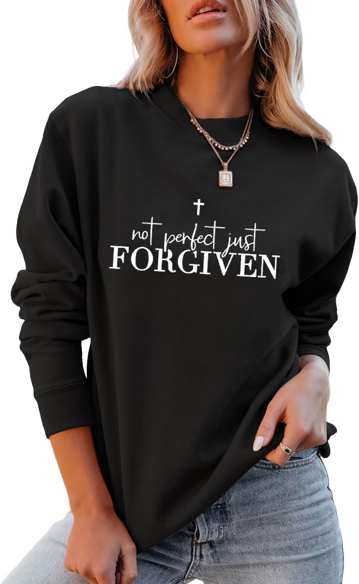 Christian Sweatshirt Women Not Perfect Just Forgiven Sweatshirts Religious Faith Shirts Long Sleeve Pullover Tops - Image 5